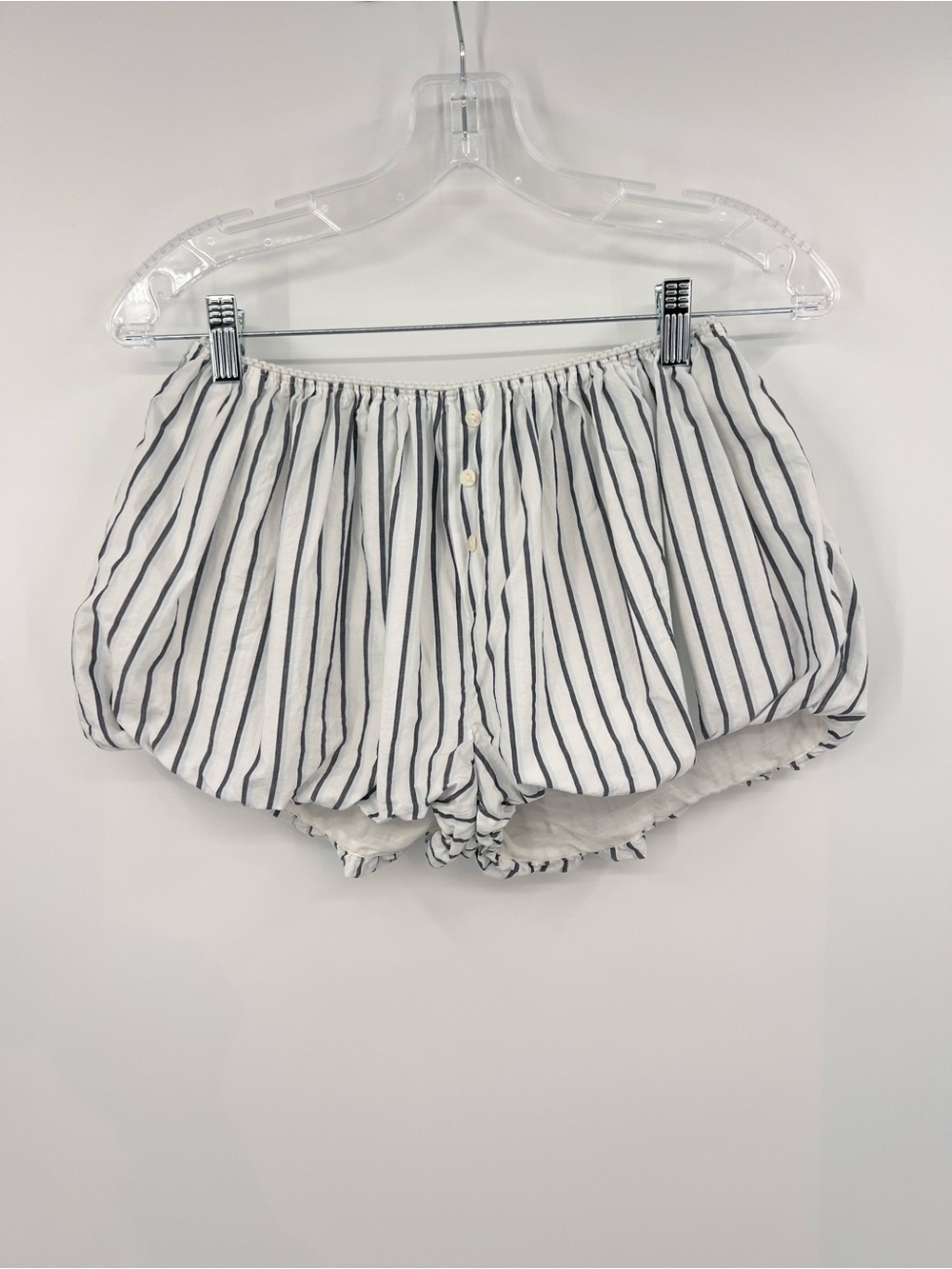 Anthropologie Striped Bubble Hem Shorts XXS Navy White Cotton Button Detail